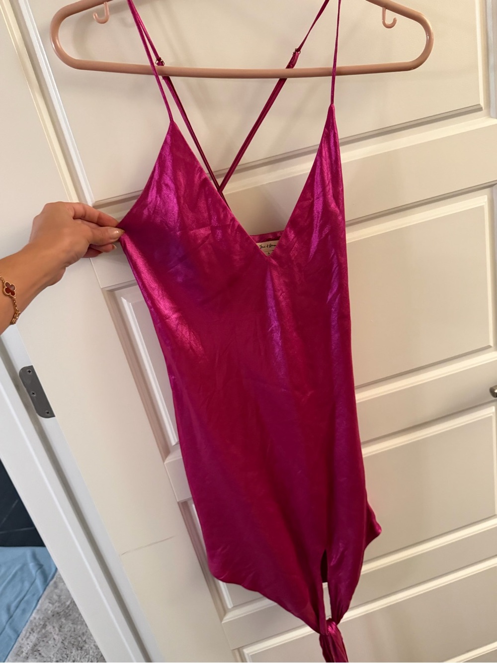 Fuchsia For Love and Lemons Satin Slip Dress with Spaghetti Straps - Picture 4 of 5